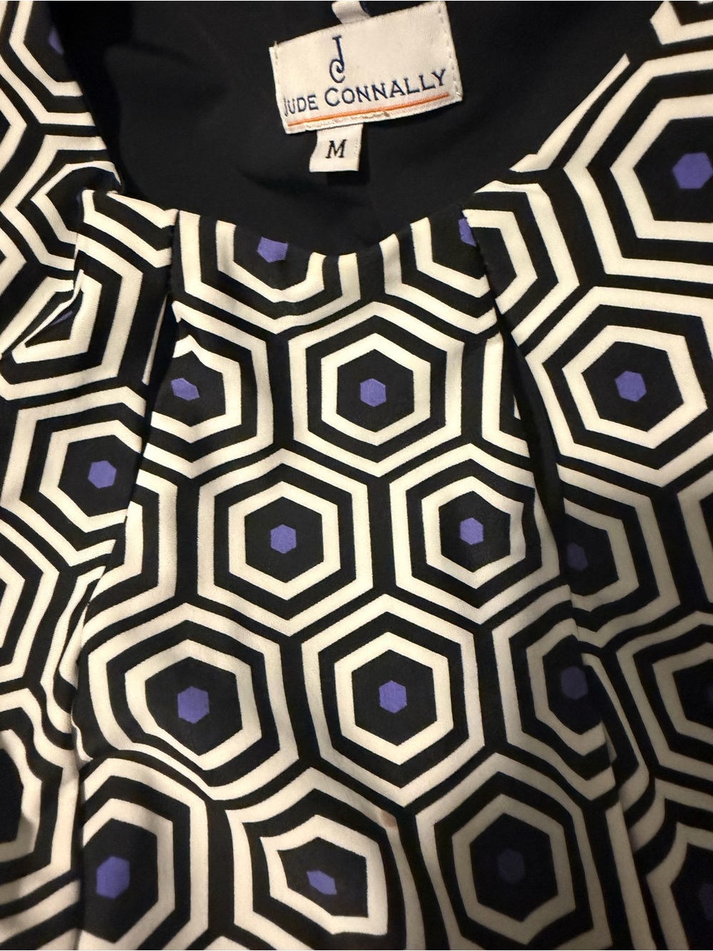 Jude Connally Black, White & Purple Hexagon Print Dress